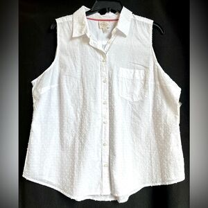 St. John’s Bay White Dotted Swiss Sleeveless Blouse (Sz PXL)